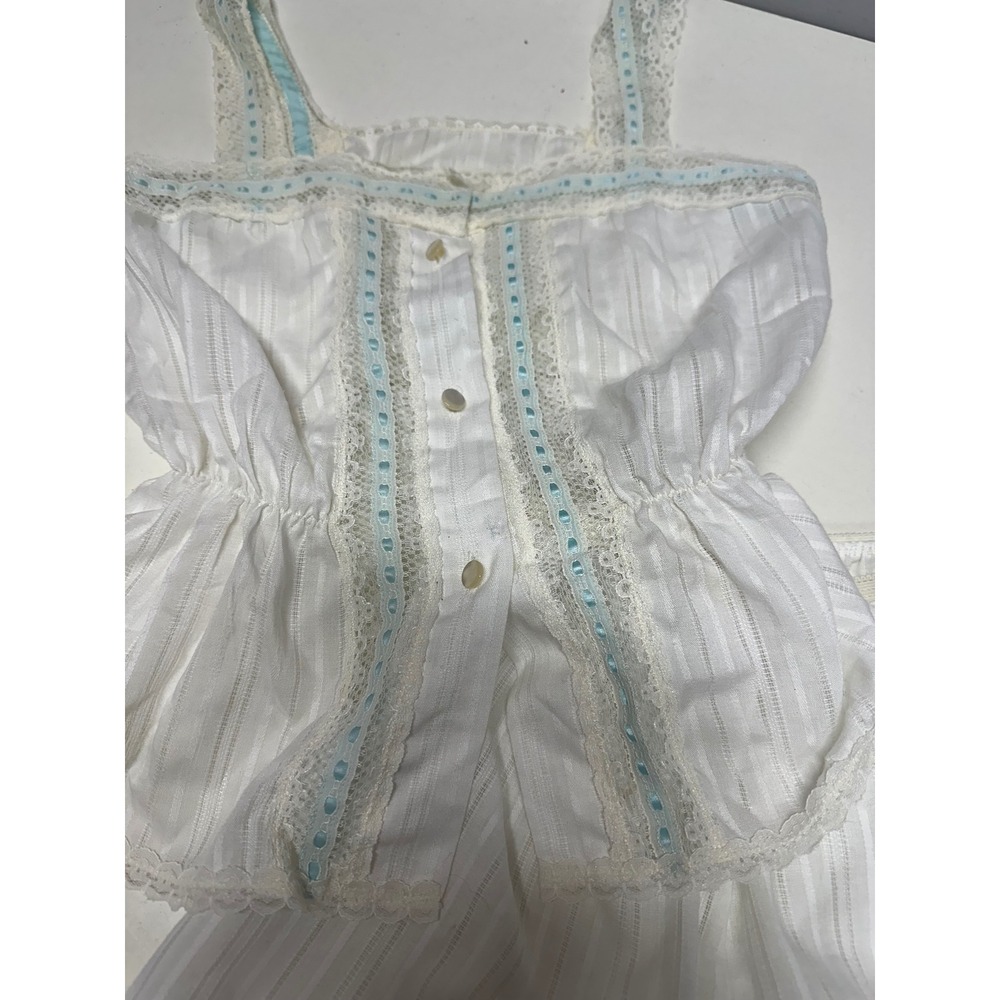 Vintage Komar Pajama Set White Blue Lace Trim Camisole Shorts Size 5 Made in USA - Picture 2 of 8